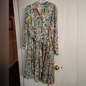 Boden Kitty Floral And Fruit Long-Sleeve Button Up Shirt Dress Size 16